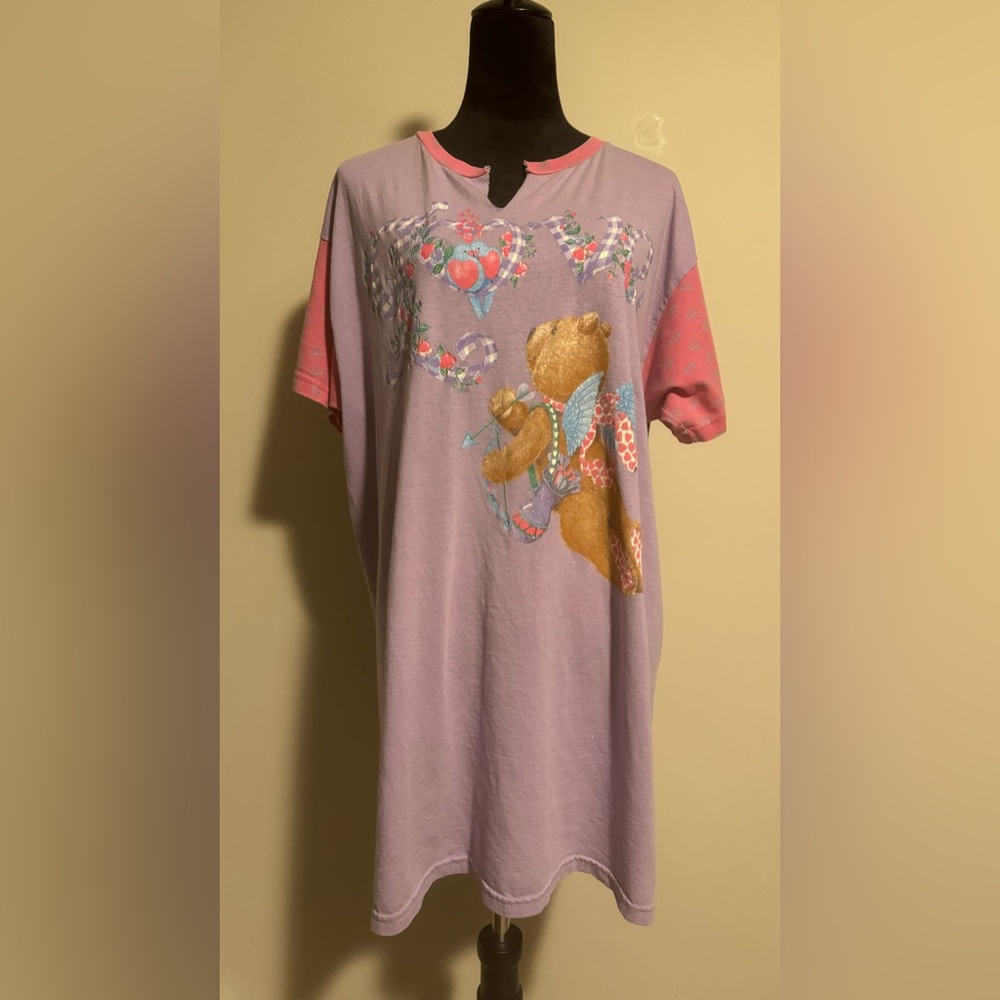 EUC Simply Basic Purple and Pink Love Bear Nightgown One Size